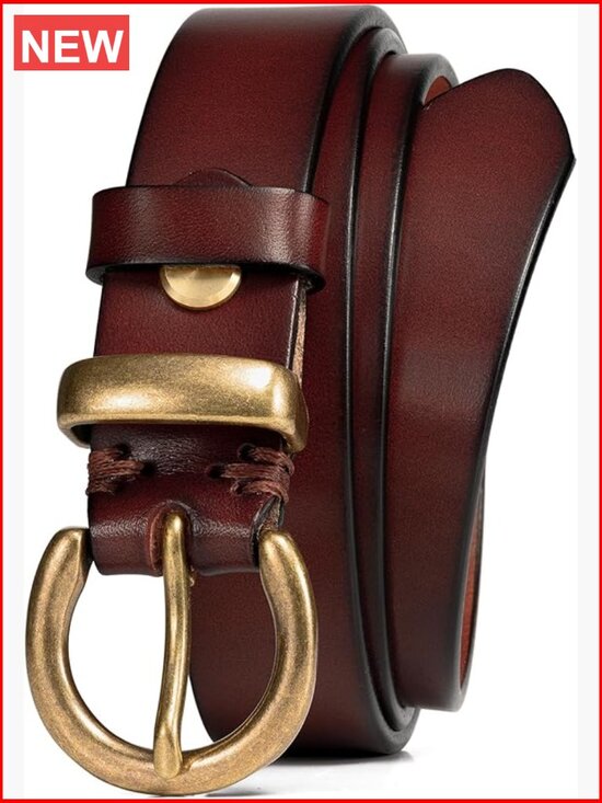 Full Grain Leather Belt with Vintage Brass Buckle for Women main image 6